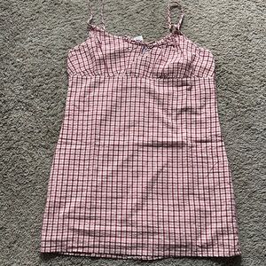 SKY AND SPARROW Plaid Coral Combo Slip Dress